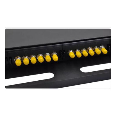 แผงแพทช์ ODF สีดำ Simplex 24F 24 พอร์ต ST แผงแพทช์ไฟเบอร์แผ่นหน้า 6 ช่อง