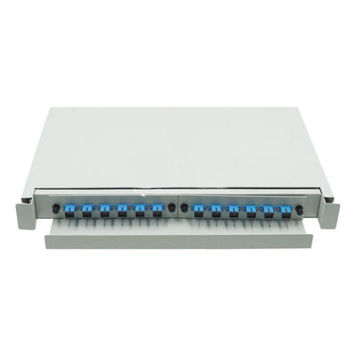 แผงแพทช์ไฟเบอร์ออปติก ODF สีขาวสไลด์ 1U 12 พอร์ตแผงแพทช์ Mount Rack