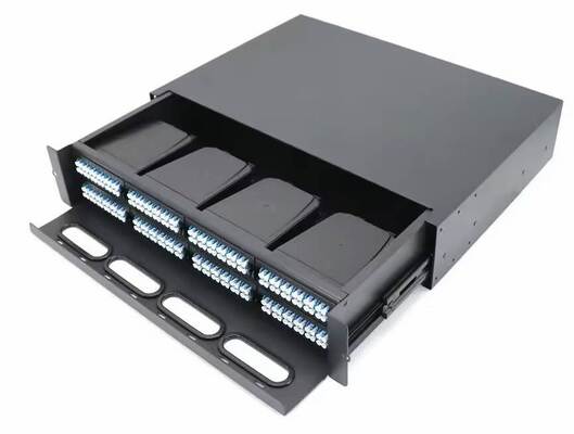 2U 192 Cores MTP MPO -LC แพทช์แพนล์ ODF ชาซิส กล่องชนิดเลื่อนสําหรับ 8 แคสเซ็ต