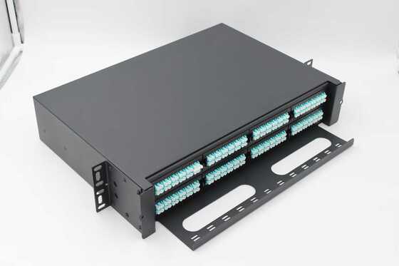 2U 192 Cores MTP MPO -LC แพทช์แพนล์ ODF ชาซิส กล่องชนิดเลื่อนสําหรับ 8 แคสเซ็ต
